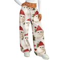 thumbnail image 1 of Womens Holiday Pants Christmas Print Fleece Lined Wide Leg Sweatpants Elastic Drawstring Waist Loose Straight Trousers, 1 of 5