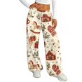 thumbnail image 1 of Womens Holiday Pants Elastic Drawstring Waist Loose Straight Trousers Christmas Print Fleece Lined Wide Leg Sweatpants, 1 of 5