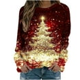 thumbnail image 1 of Womens Holiday Sweatshirts Christmas Outfits Long Sleeve Crewneck Shirt Xmas Tree Snowman Cute Pullover, XL Red, 1 of 5
