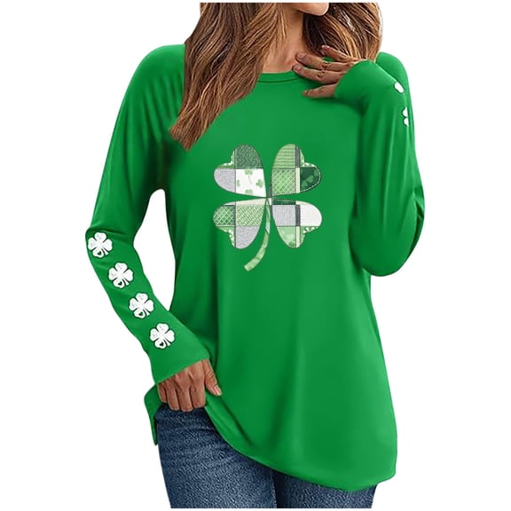 Womens Holiday Tops Long Sleeve Crew Neck Green T-shirts Plus Size St Patricks Day Shirt Graphic Tshirts (L, Green #L)