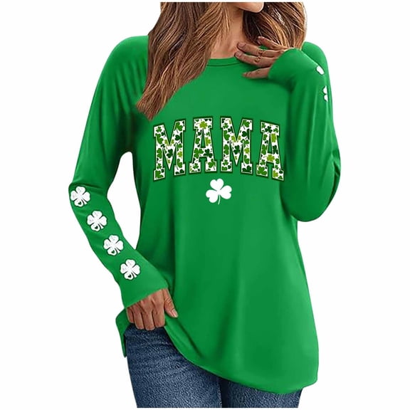 Womens Holiday Tops Long Sleeve Crew Neck Green T-shirts Plus Size St Patricks Day Shirt Graphic Tshirts (S, Green #M)
