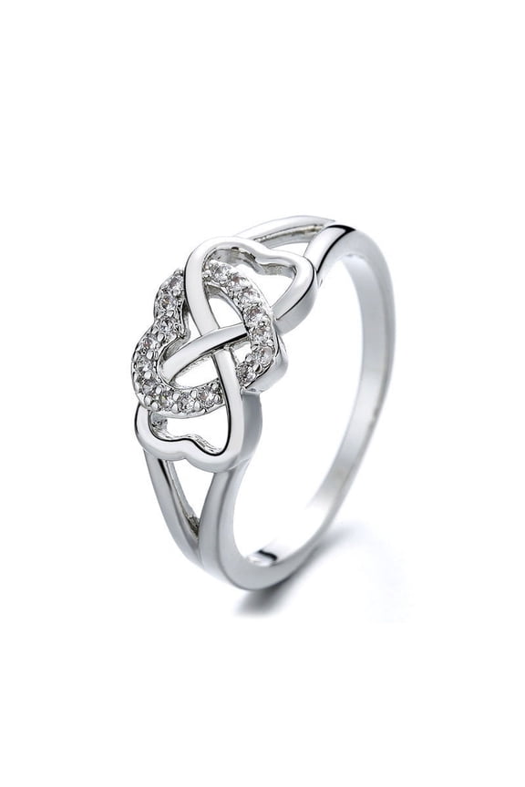 Womens Hollow Heart Shaped Copper Ring, Micro Inlay Fashion Ring for Women, Heart Shape Design