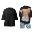 thumbnail image 1 of Womens Hollow Mesh Back Tops Short Sleeve Backless Shirt with Rhinestone Summer Tee, 1 of 9