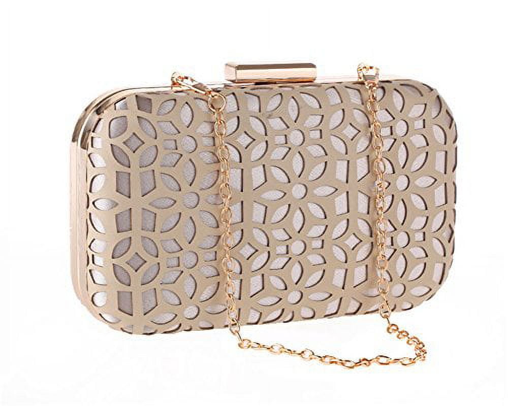 Womens Hollow Out Evening Bag Box Clutch PU Leather Laser Cut Prom