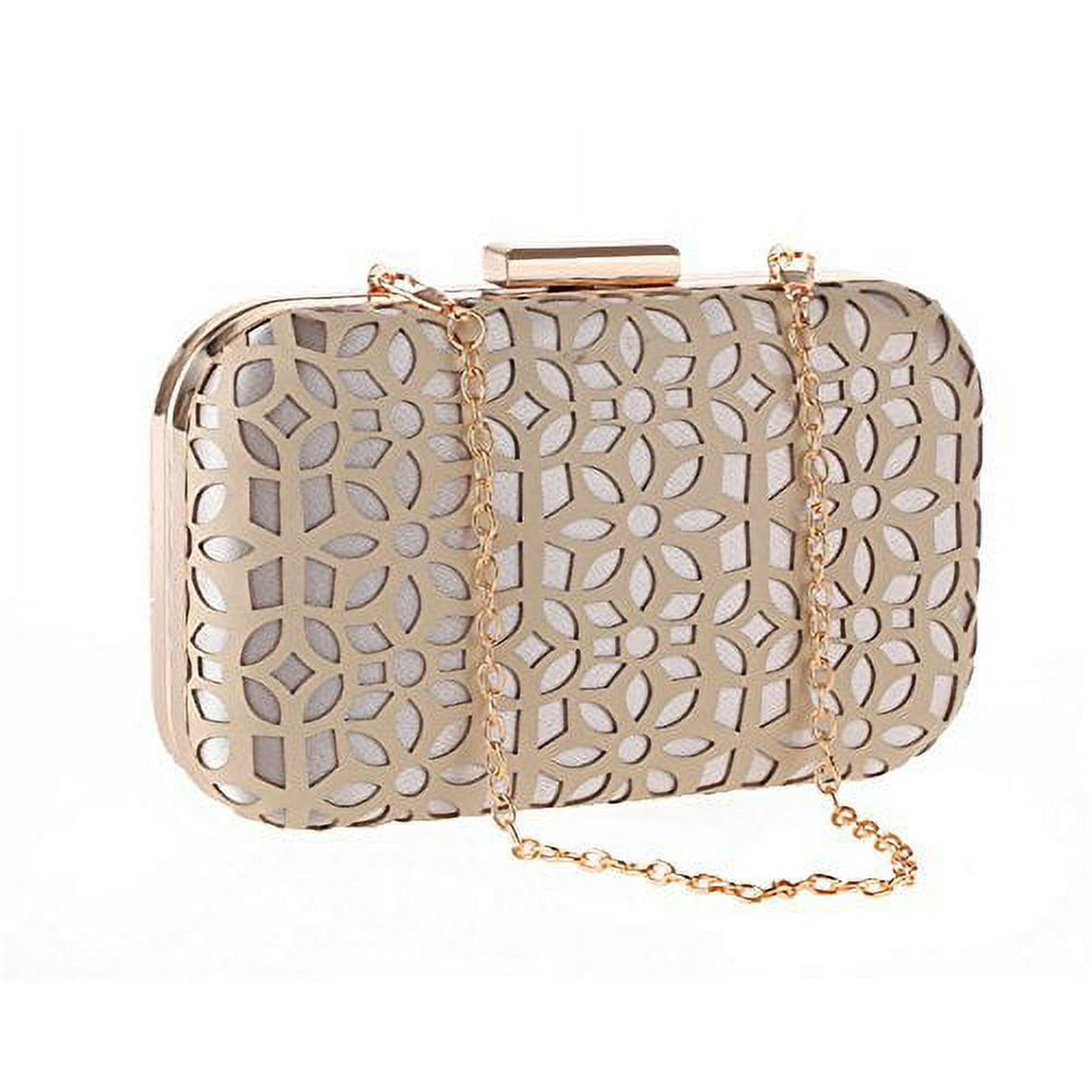 Womens Hollow Out Evening Bag Box Clutch PU Leather Laser Cut Prom