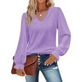 thumbnail image 1 of Womens Hollow Out Fall Tops V Neck Long Sleeve Blouses Ruffle Sleeve Tunic Lace Shirts For Women Cogild, 1 of 3