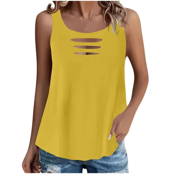 Womens Hollow Tank Tops, Sleeveless Shirts for Women Summer Casual Loose Fit Solid Color Crewneck Tanks Blouses