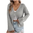 thumbnail image 1 of Womens Hollow out Cardigans Knitted V Neck Long Sleeve Tie Front Trendy Sweater Lightweight Cardigan Tops (L, Gray), 1 of 8