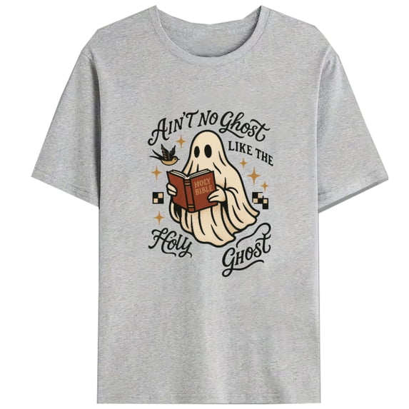 Womens Holy Ghost Graphic Tee Religious T Shirt Tops Breathable Short Sleeve Round Neck Gray S-3XL