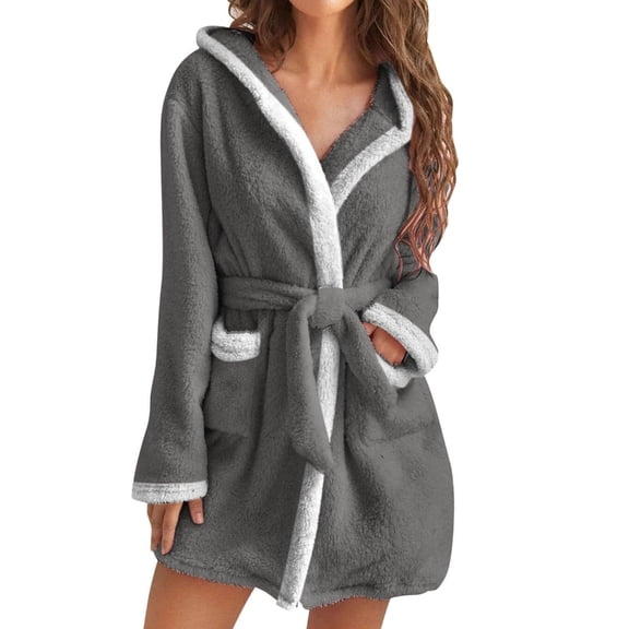 Womens Hooded Bathrobe Fleece Robe Super Soft Plush Robe Sleepwear with Pockets