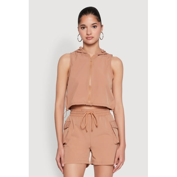 Womens Hooded Drawstring Hem Track Jacket