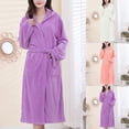 thumbnail image 1 of Womens Hooded Fleece Bathrobe, Soft Robes for Women Belted Cute Mid Length House Coats Sleepwear Winter Warm Thick Nightgown with Pockets, 1 of 5