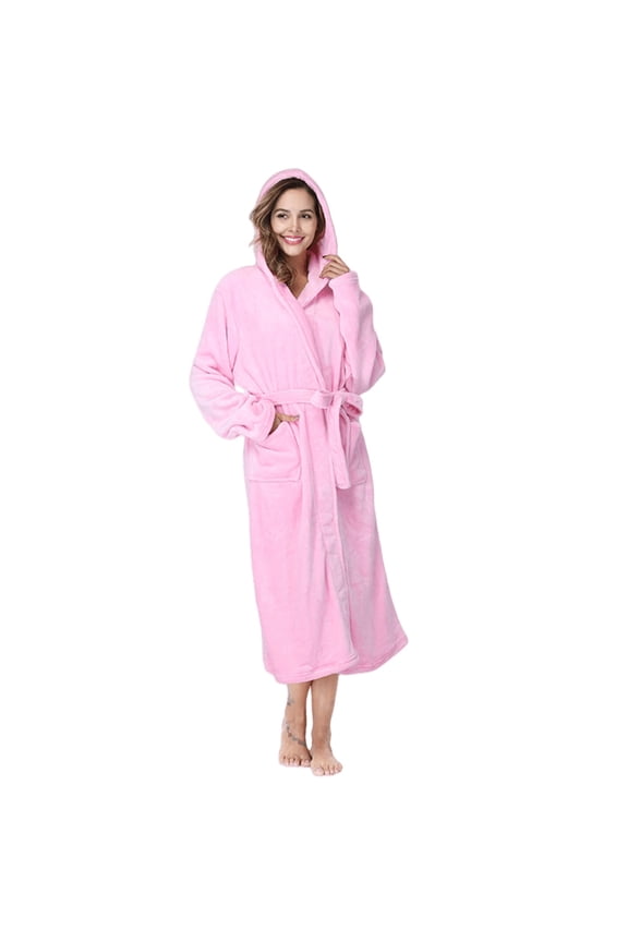 Womens Hooded Fleece Robe, Soft Bathrobe for Womens, Cute Long House Coat