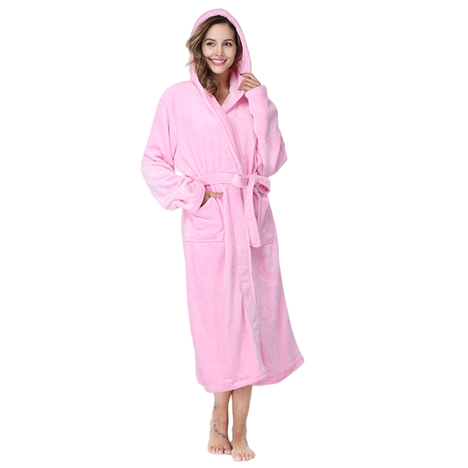 Womens Hooded Fleece Robe, Soft Bathrobe for Womens, Cute Long House