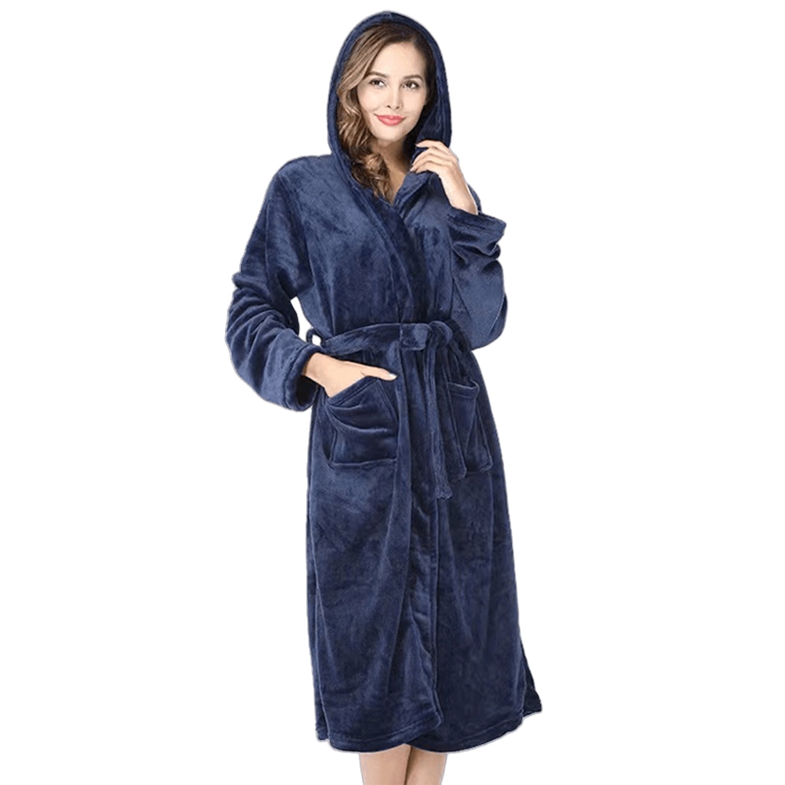 Womens Hooded Fleece Robe, Soft Bathrobe for Womens, Cute Long House