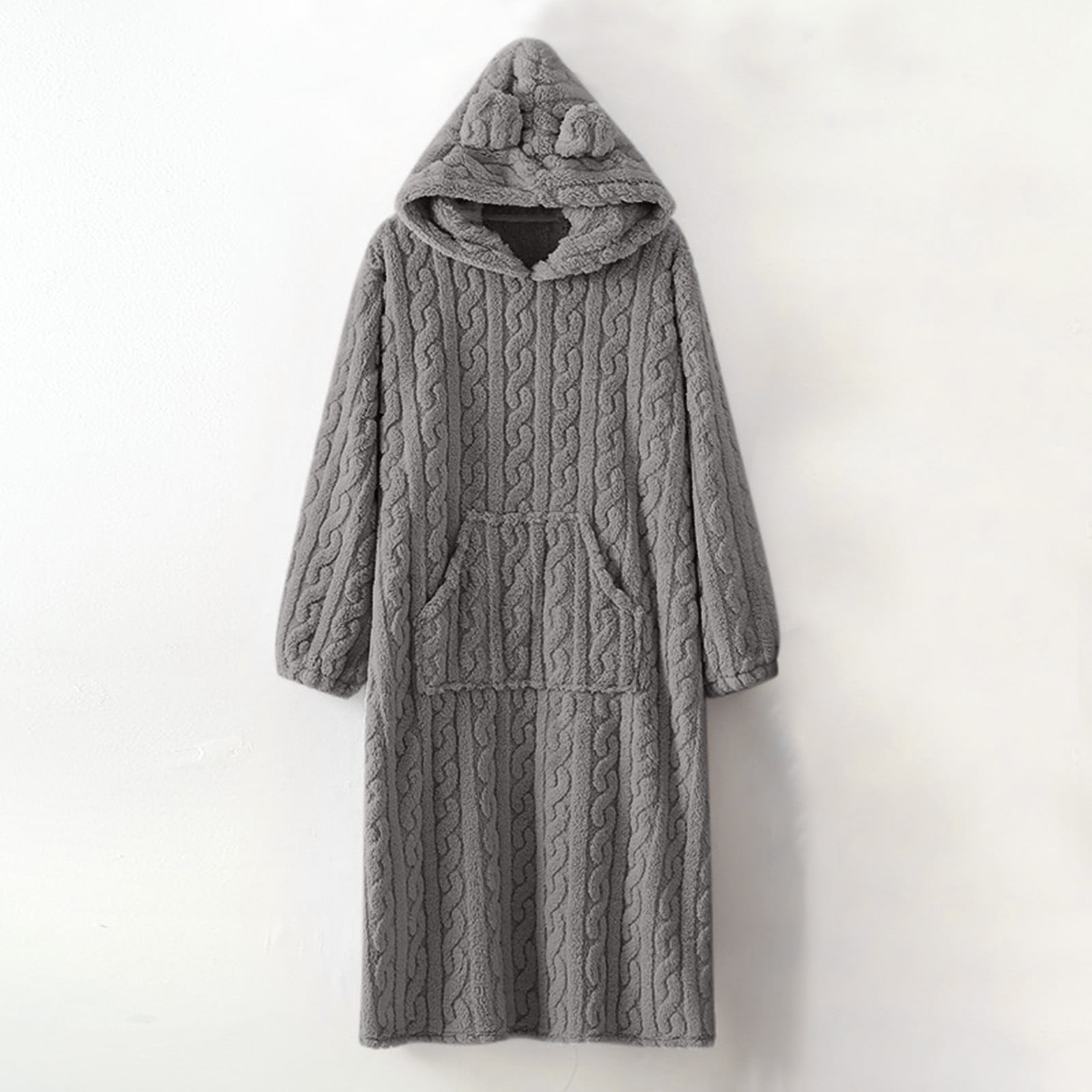 Lisgai Womens Hooded Fleece Robe, Plush Bathrobe with Belt and Pockets ...