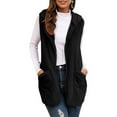 thumbnail image 1 of Womens Hooded Fleece Vest Sleeveless Open Front Sherpa Cardigan Sweater Long Soft Fuzzy Jacket Coat with Pockets Black, XL, 1 of 7