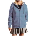 thumbnail image 1 of Womens Hooded Jackets Front Zip Drawstring Stripes Shacket Fleece Thermal Fall Winter Outwear With Pockets (XL, Dark Blue), 1 of 6