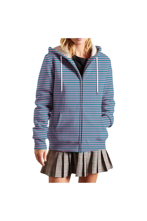 Womens Hooded Jackets Front Zip Drawstring Stripes Shacket Fleece Thermal Fall Winter Outwear With Pockets (XL, Dark Blue)