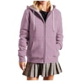 thumbnail image 1 of Womens Hooded Jackets Front Zip Drawstring Stripes Shacket Fleece Thermal Fall Winter Outwear With Pockets (XL, Pink), 1 of 5
