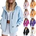 thumbnail image 1 of Womens Hooded Jackets, Long Sleeve Solid Zip up Loose Outerwear with Multiple Pockets, Outdoor Hiking Travel Wear | VerBelle,Black 2XL, 1 of 9