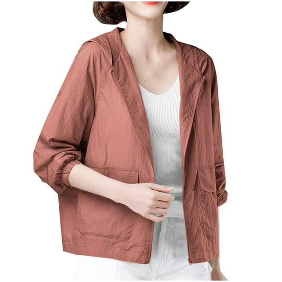 Womens Hooded Lightweight Sun Jacket with Pocket Long Sleeve Sunjacket Stretch Summer UV Protection Cardigan Shirt