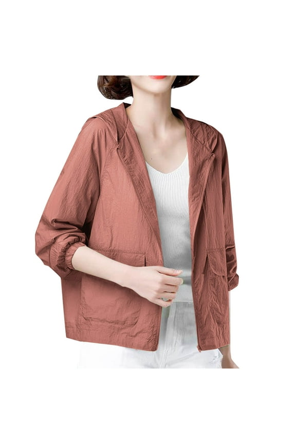 Womens Hooded Lightweight Sun Jacket with Pocket Long Sleeve Sunjacket Stretch Summer UV Protection Cardigan Shirt