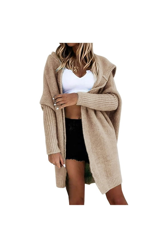 Womens Hooded Open Front Cardigan Cable Knit Sweaters Casual Loose Solid Color Slouchy Long Sleeve Sweaters Coats