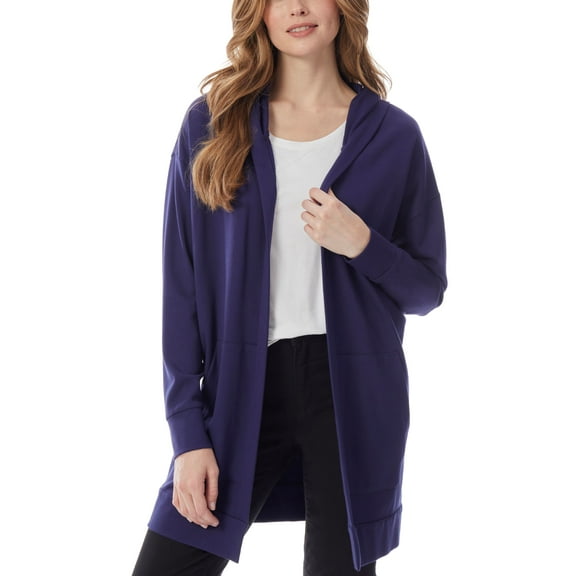 Womens Hooded Open Front Cardigan Sweater Purple S