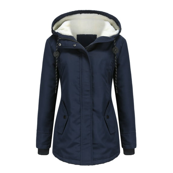 Womens Hooded Parka Coat Winter Thicken Fleece Down Coat Jacket Overcoat Mid Length Zipper Outerwear