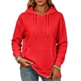 thumbnail image 1 of Womens Hooded Pullover Sweatshirts with Front Pocket,Solid Color Long Sleeve Tops for Casual Sporty Style Wine 3XL, 1 of 4
