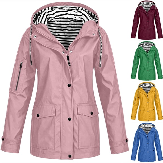 Womens Hooded Raincoat Lightweight Fit Plus Size Waterproof Dressy Zip up Rain Jacket Windbreaker with Pockets Yellow
