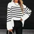 thumbnail image 1 of Womens Hooded Sweater Clearance Women's Striped Long Sleeve Crew NeckSide Slit Oversized Pullover Sweater Jumper Knitted Loose Top, 1 of 6