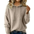 thumbnail image 1 of Womens Hooded Sweaters Long Sleeve Ribbed Knit Hoodies with Drawstring Plush Fluffy Warm Pullover Tops Casual Trendy Sweatshirts Fall Outfits for Women 2025, 1 of 5