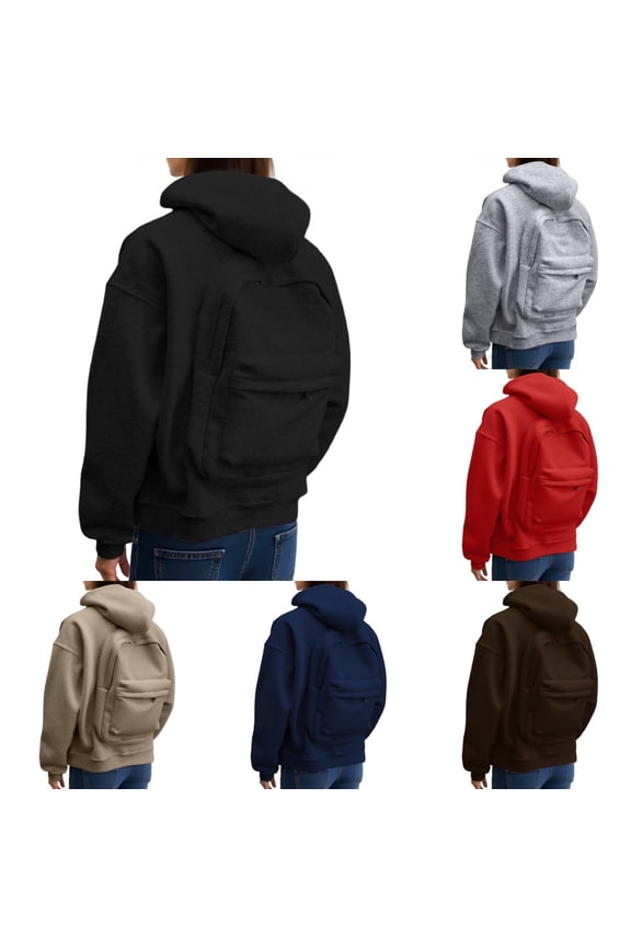 Womens Hooded Sweatshirt with Unique Backpack Design Casual Solid Jackets Warn Fall Winter Outdoor Daily Wear Full Zip Hoodies for Women Black M