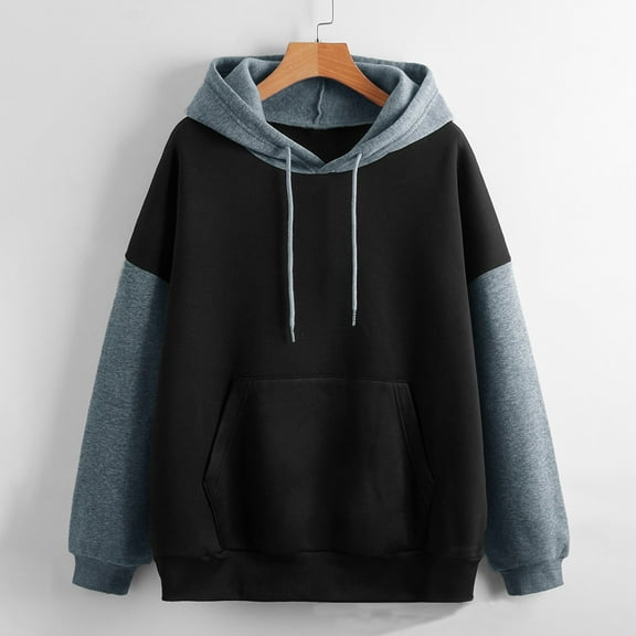 Womens Hooded Sweatshirts Color Block Crew Neck Hoodies Casual Long Sleeve Pullover Tops Trendy 2025 with Pocket