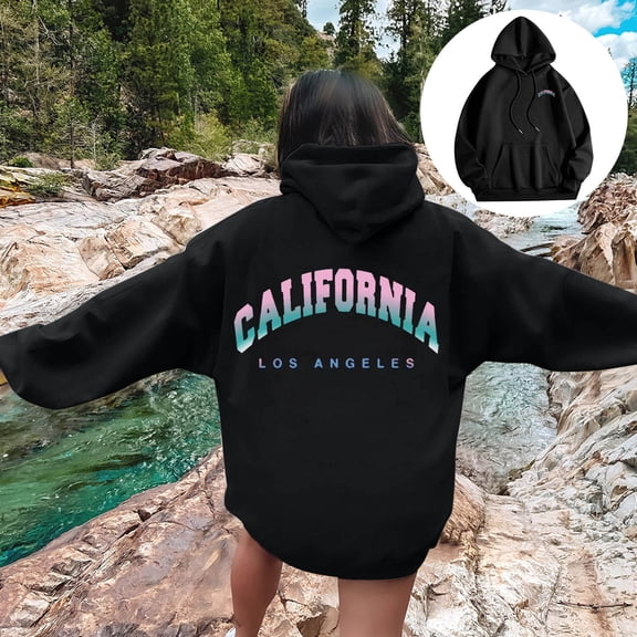 Womens Hooded Sweatshirts Crew Neck Long Sleeve Hoodies Letter Printed Lightweight Casual Loose Fit Fashion Tops 2025