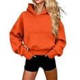 thumbnail image 1 of Women Hooded Sweatshirts Fall Winter Fashion Casual Cropped Pullover Long Sleeve Oversized Hoodies With Pocket (M, Orange), 1 of 6