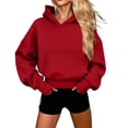 thumbnail image 1 of Womens Hooded Sweatshirts Fall Winter Fashion Casual Cropped Pullover Long Sleeve Oversized Hoodies With Pocket (M, Red), 1 of 5