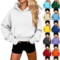 thumbnail image 1 of Womens Hooded Sweatshirts Fall Winter Fashion Casual Cropped Pullover Long Sleeve Oversized Hoodies With Pocket (XL, White), 1 of 5