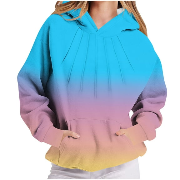 Womens Hooded Sweatshirts, Hoodies for Women Fall Fashion Loose Fit Ombre Tie Dye Long Sleeve Pullover with Pockets S-3XL