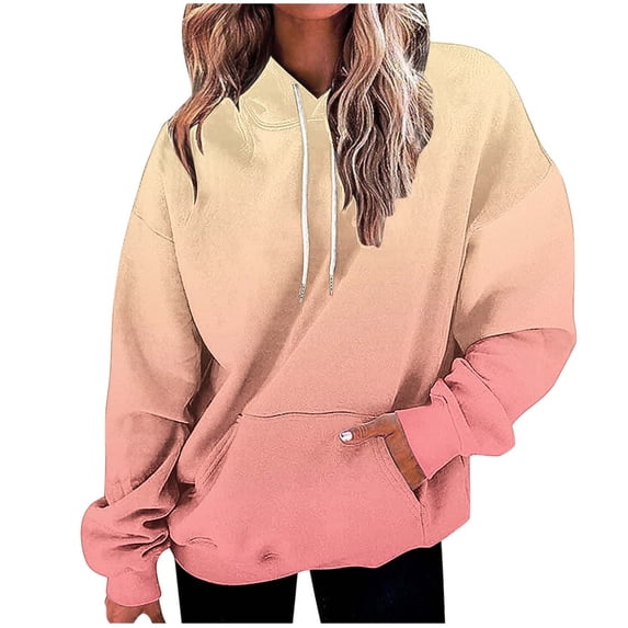 Womens Hooded Sweatshirts, Long Sleeve Pullover for Women Fall Fashion Loose Fit Ombre Tie Dye Crewneck Drawstring Hoodies with Pockets S-2XL