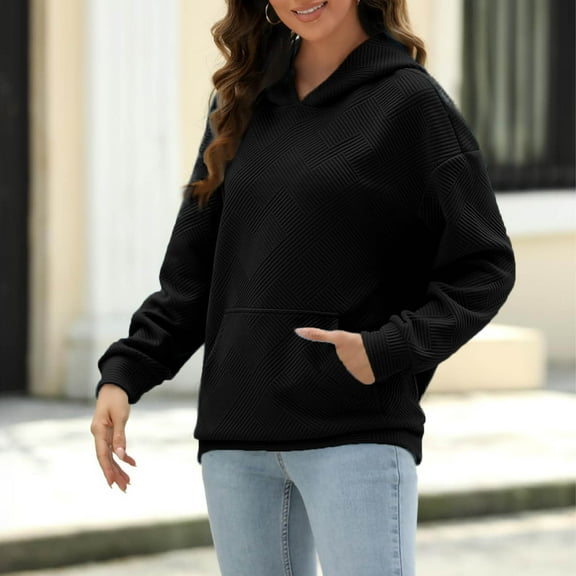 Womens Hooded Sweatshirts Plus Size Oversized Hoodie Long Sleeve V Neck Sweatshrit With Poccket Solid Color Women's Tunics Fall Pullover Casual Loose Tops for Work Office Clothes