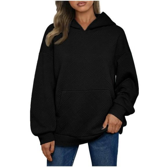 Womens Hooded Sweatshirts Plus Size Oversized Hoodie Long Sleeve V Neck Sweatshrit With Poccket Solid Color Women's Tunics Fall Pullover Casual Loose Tops for Work Office Clothes