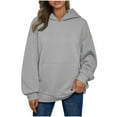 thumbnail image 1 of Womens Hooded Sweatshirts Plus Size Oversized Hoodie Long Sleeve V Neck Sweatshrit With Poccket Solid Color Women's Tunics Fall Pullover Casual Loose Tops for Work Office Clothes, 1 of 6