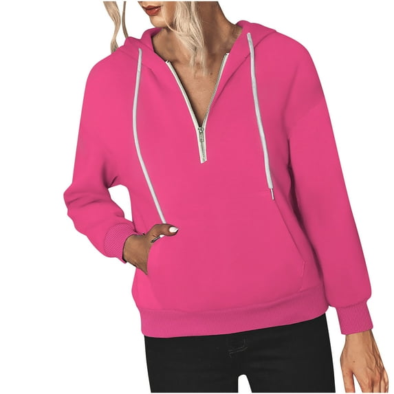 Womens Hooded Sweatshirts with Kangaroo Pockets Zip up V Neck Drawstring Hoodies Solid Casual Fall Winter Pullover Tops