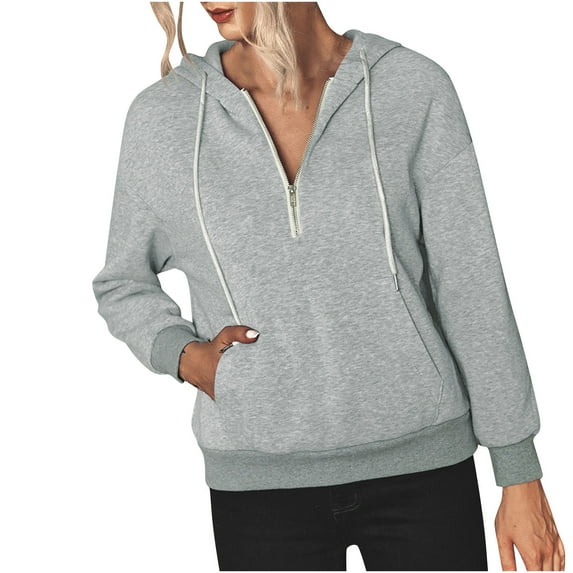 Womens Hooded Sweatshirts with Kangaroo Pockets Zip up V Neck Drawstring Hoodies Solid Casual Fall Winter Pullover Tops