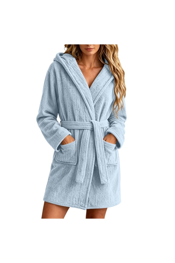 Womens Hooded Towel Robe Soft Plush Bathrobe Women's Solid Color Long Sleeve Shower Bath Robes for Women Short Lightweight Robes