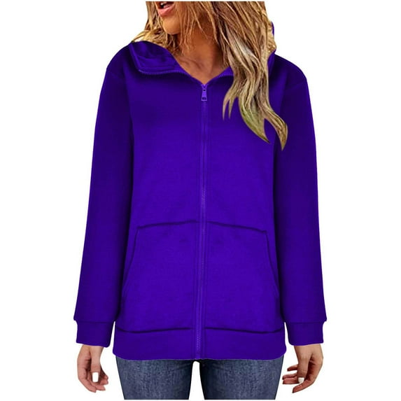 Womens Hooded Warm Winter Coats Zipper Long Sleeve Warm Sweatshirts With Pockets Purple M