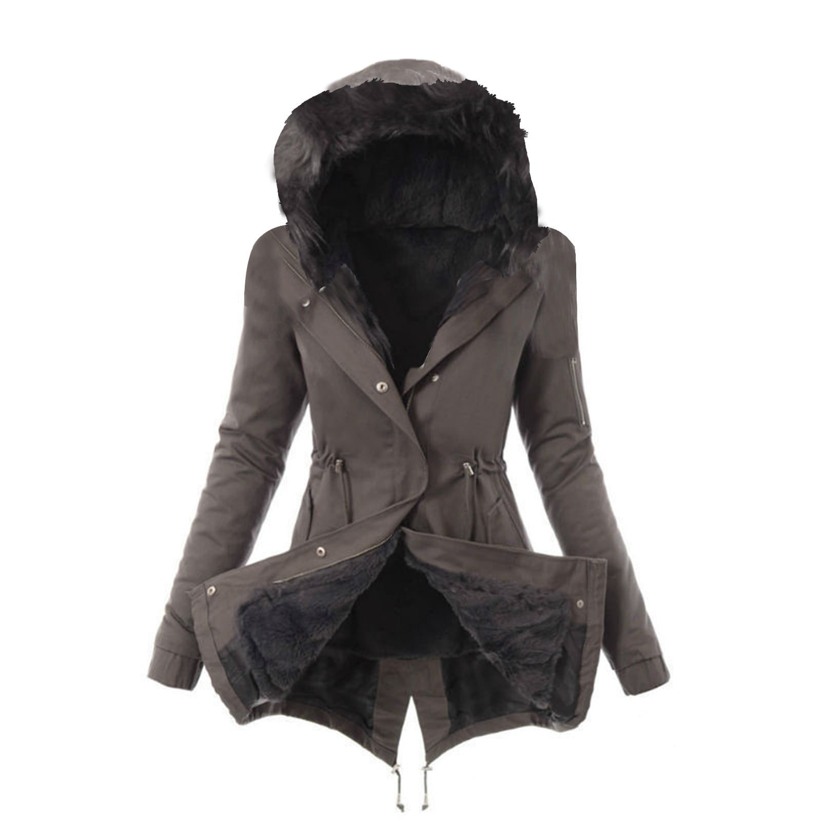 Womens Hooded Warm Winter Coats with Faux Fur Lined Outerwear Jacket ...